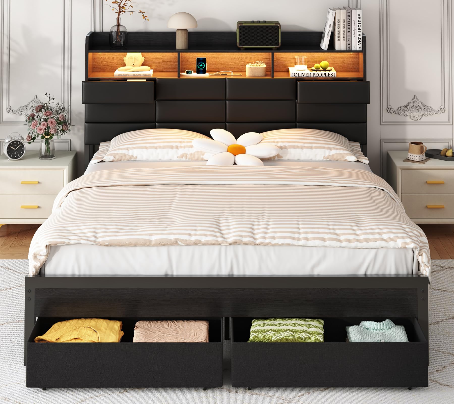 King Size Bed Frame With Storage Drawers - Bettgestell in Kingsize mit Schubladen zur