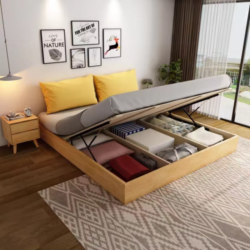 Gas Lift Storage Bed Hydraulic - Massives, modernes Tatami-Bettgestell mit Gasfeder-Stauraum, Queen-Size,