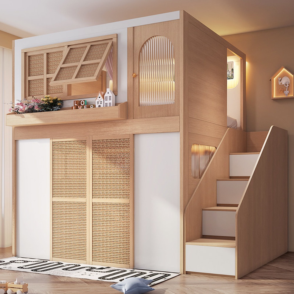 Bunk Bed With Stairs And Slide - Etagenbett mit separaten Privatsphären für Bruder