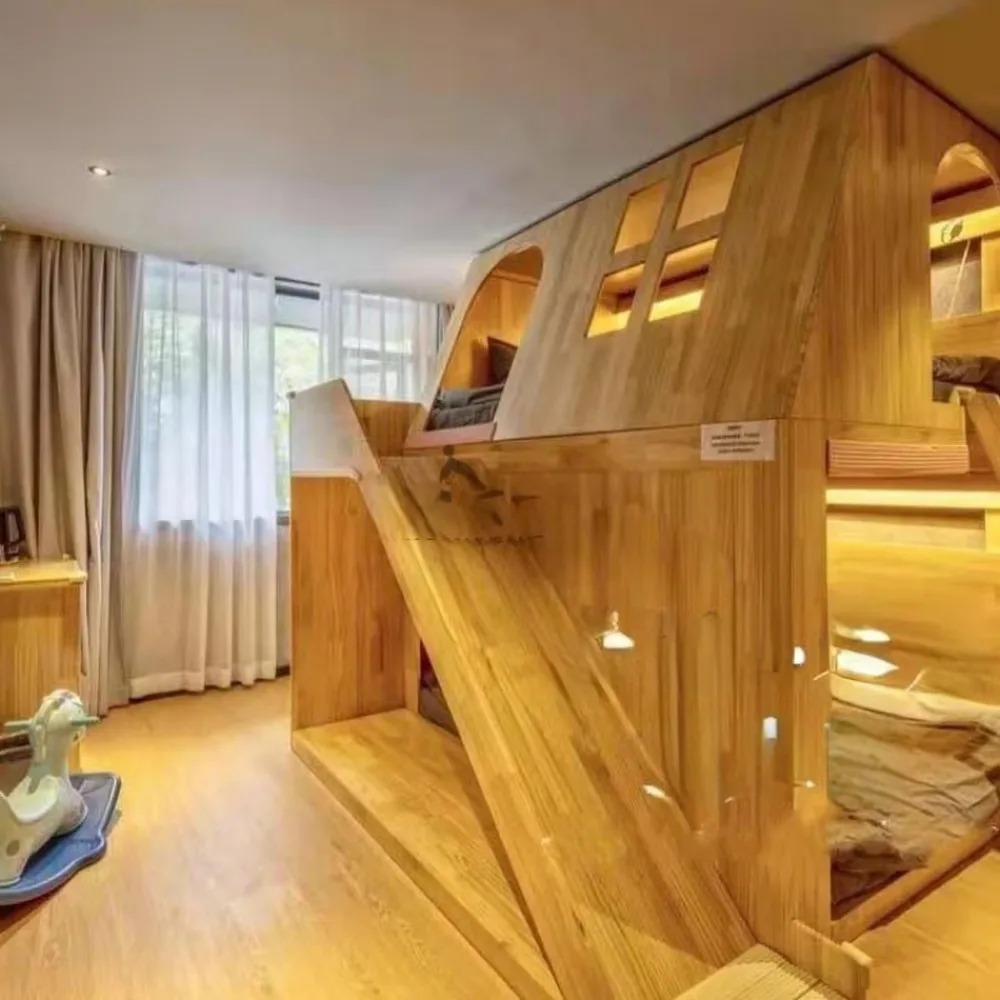Bunk Bed With Stairs And Slide - Amerikanisches Massivholz-Kinderbett im Baumhaus-Design, Prinzessinnen-Schloss Hochbett