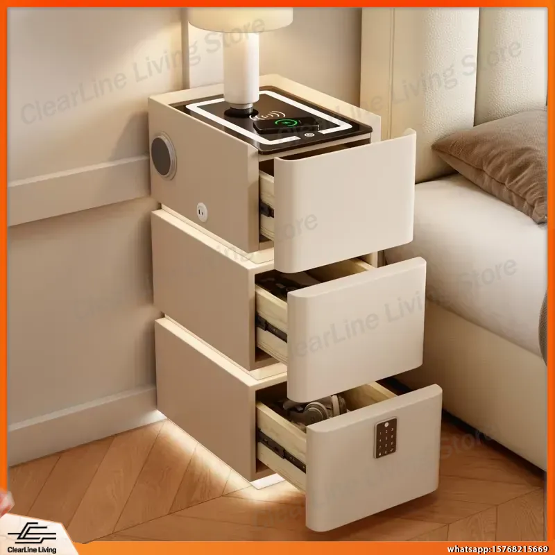 Floating Nightstand With Led Light - Ultra Schmaler Schwebender Nachttisch 3-stufiger Massivholz-Nachttisch