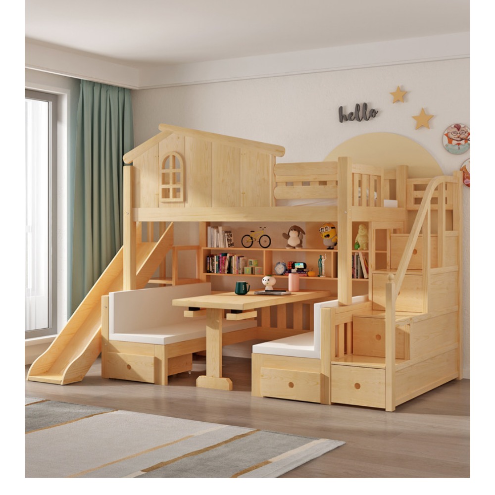 Bunk Bed With Stairs And Slide - Etagenbett mit Schreibtisch Multifunktionales Hochbett mit