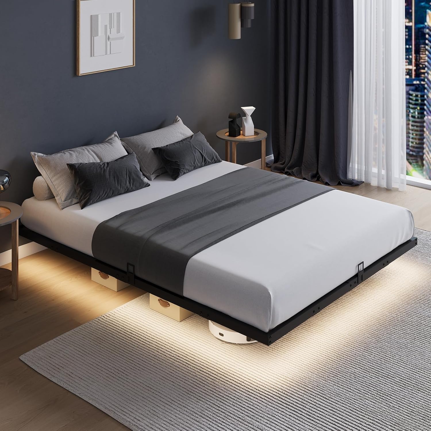 Memory Foam Mattress In A Box Queen - Schwebendes Bettgestell mit LED-Beleuchtung, modernes Bettgestell