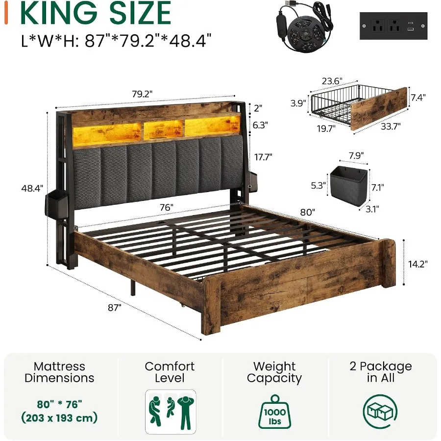 Bettgestell in Kingsize mit 2  – King Size Bed Frame With Storage Drawers Bewertung und Preis