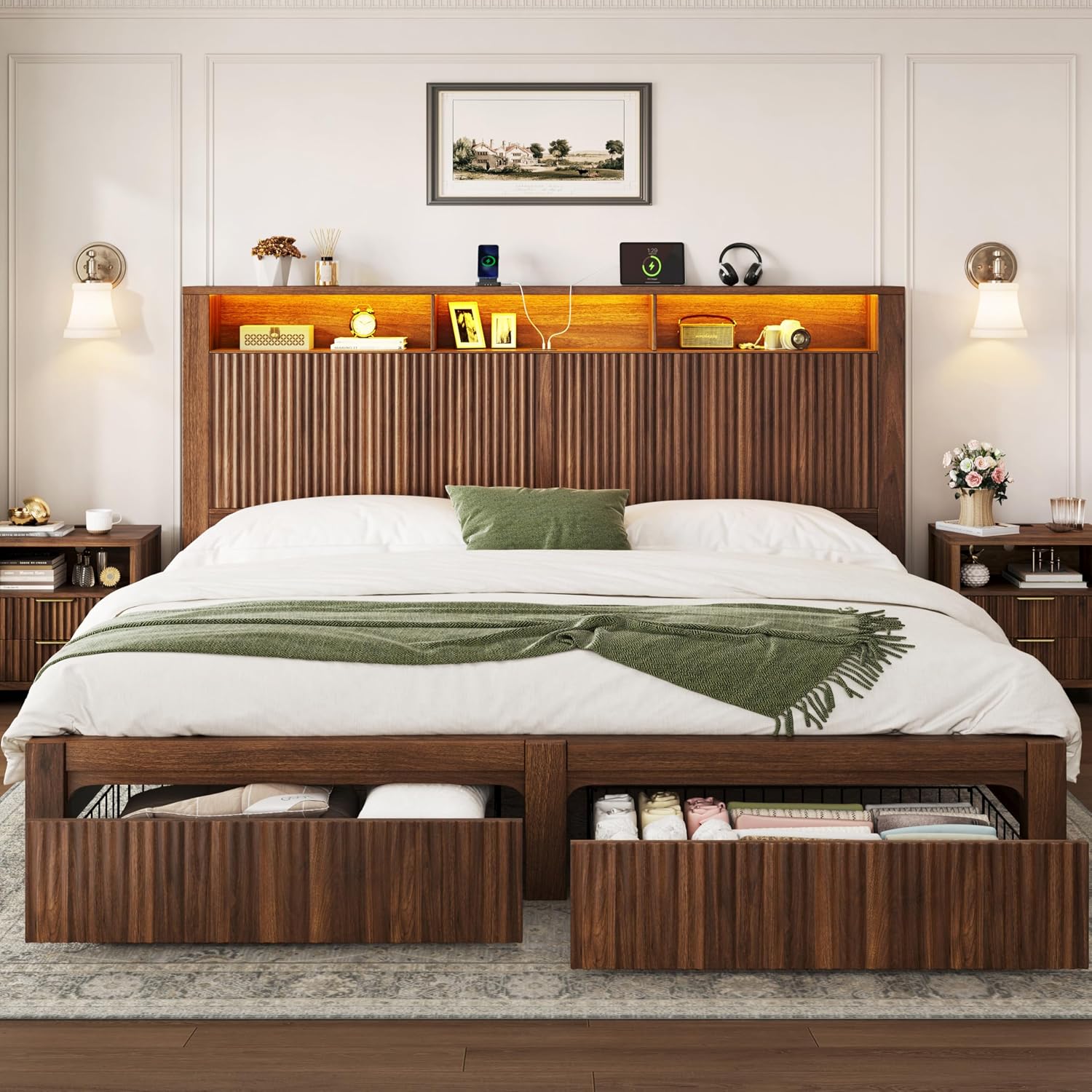 Kingsize-Bettgestell mit Kopft – King Size Bed Frame With Storage Drawers Bewertung und Preis