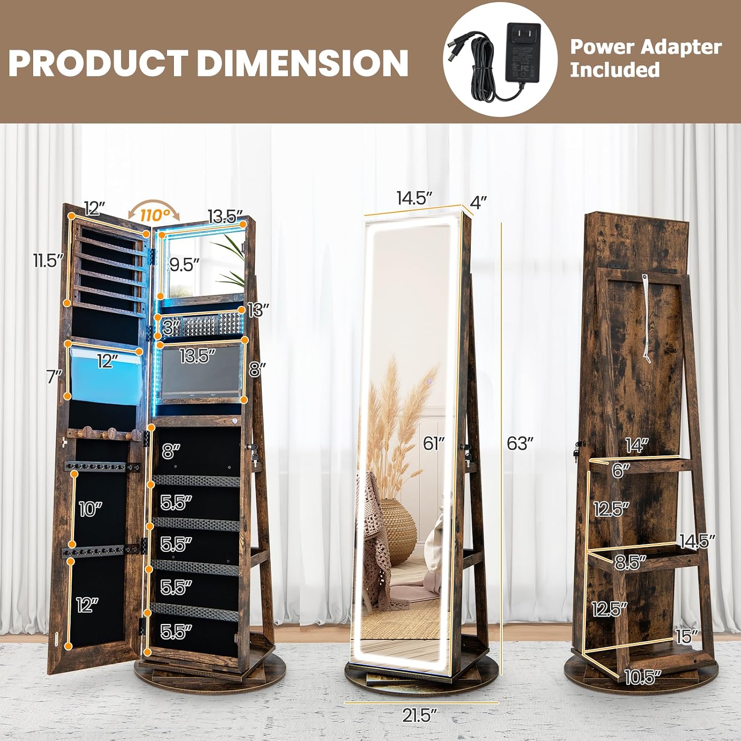 Schwenkbarer LED-Schmuckschran – Full Length Mirror Jewelry Armoire Bewertung und Preis