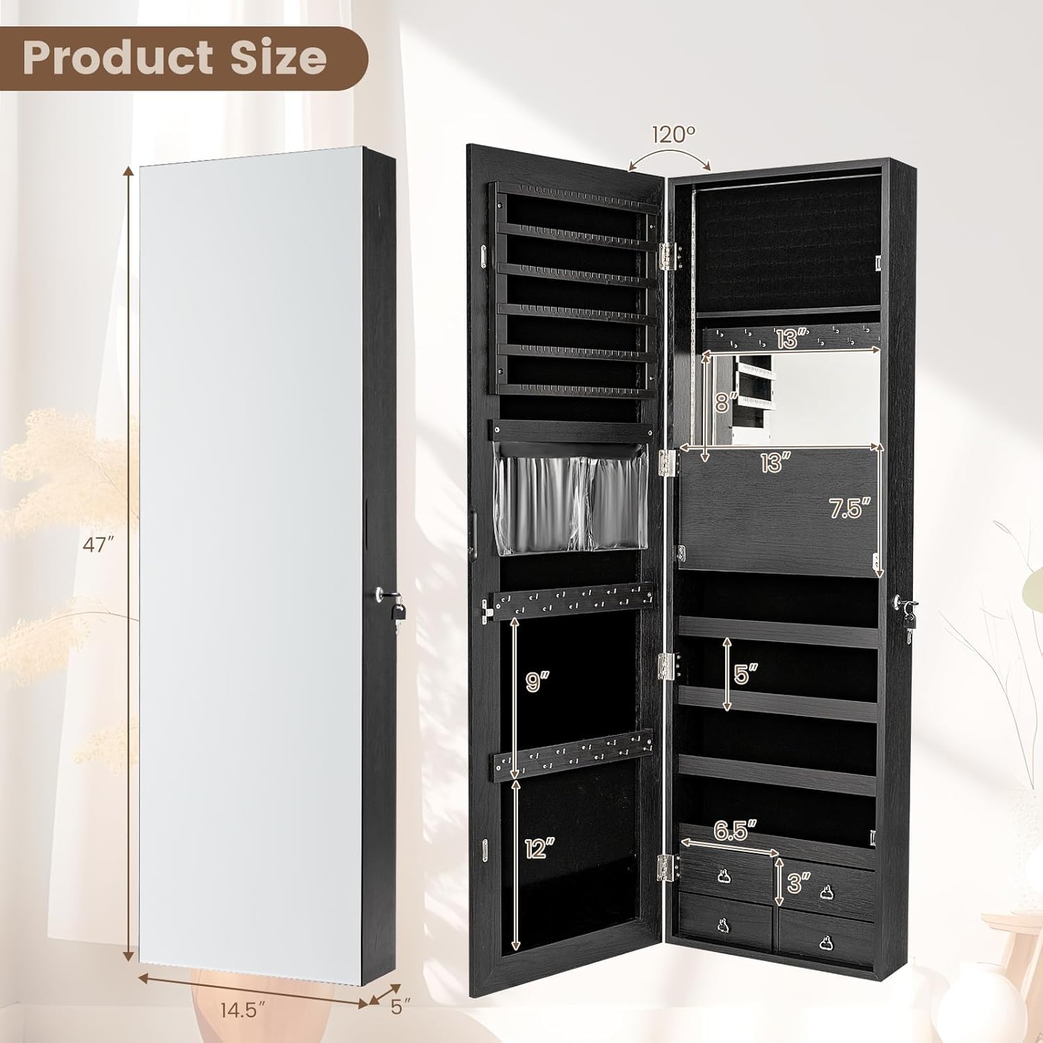 47-Zoll-LED-Schmuckschrank, Sp – Full Length Mirror Jewelry Armoire Bewertung und Preis