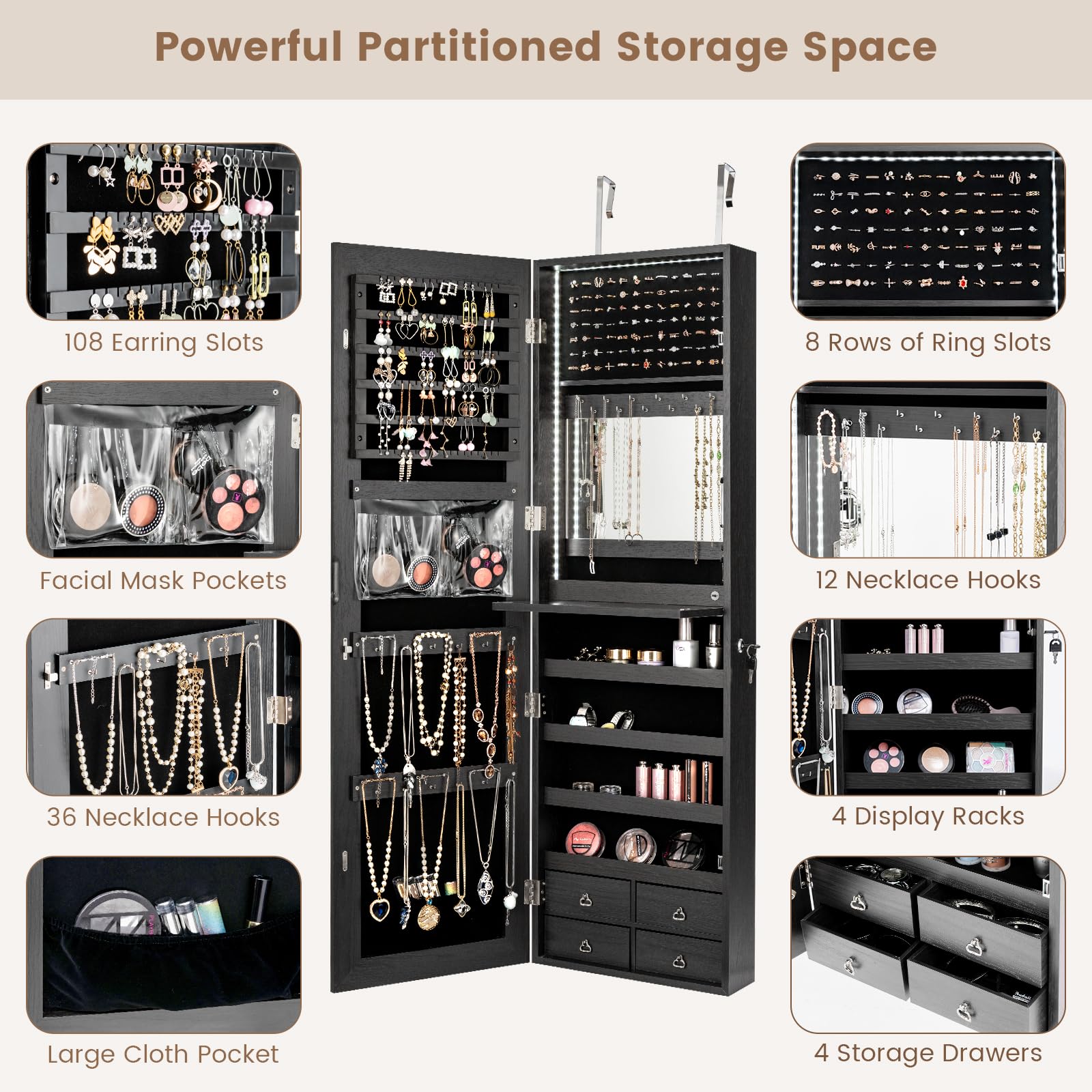 47-Zoll-LED-Schmuckschrank, Sp – Full Length Mirror Jewelry Armoire Bewertung und Preis