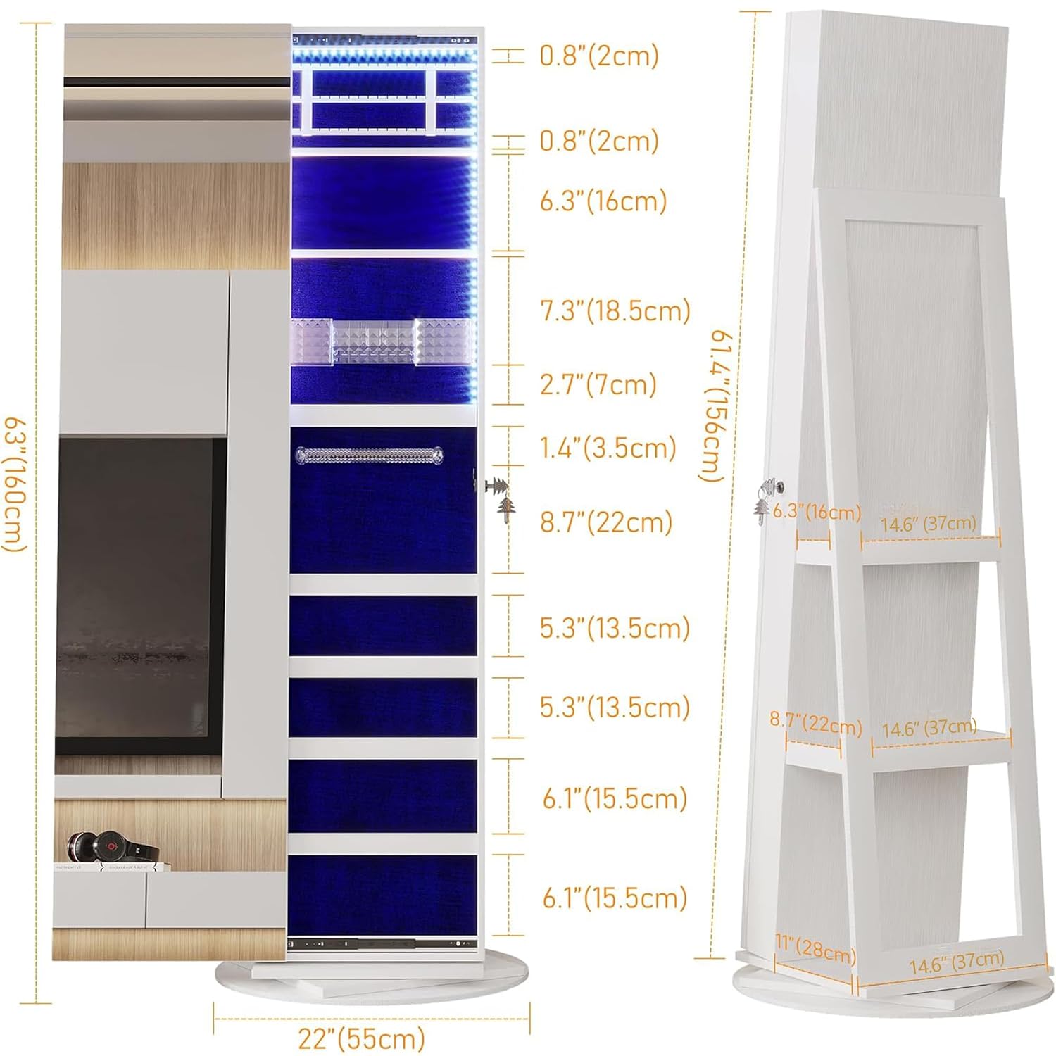 360 °   Drehbarer Schmuckschra – Full Length Mirror Jewelry Armoire Bewertung und Preis