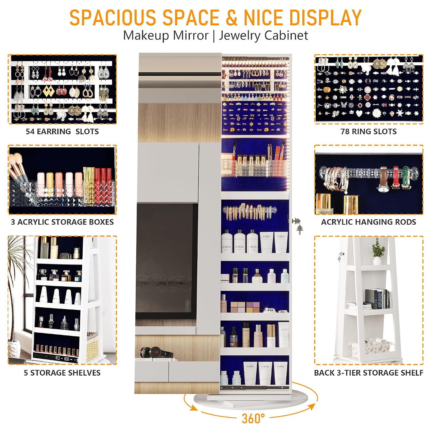 360 °   Drehbarer Schmuckschra – Full Length Mirror Jewelry Armoire Bewertung und Preis