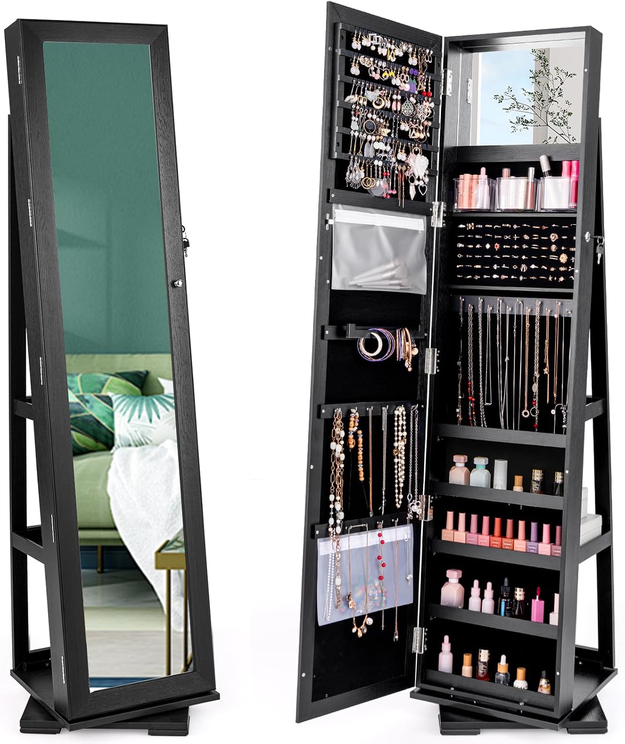 Schwarzer, abschließbarer, 360 – Full Length Mirror Jewelry Armoire Bewertung und Preis