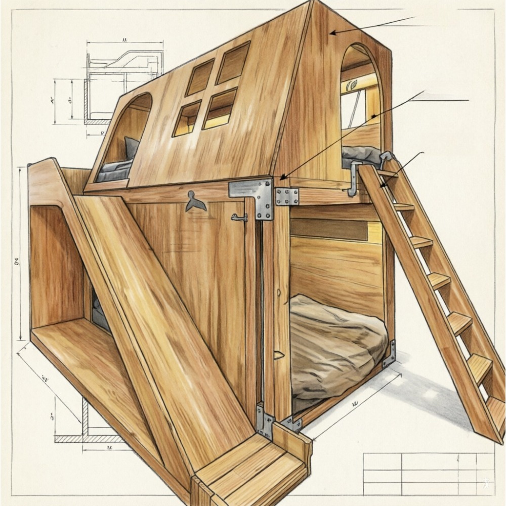Amerikanisches Massivholz-Kind – Bunk Bed With Stairs And Slide Bewertung und Preis