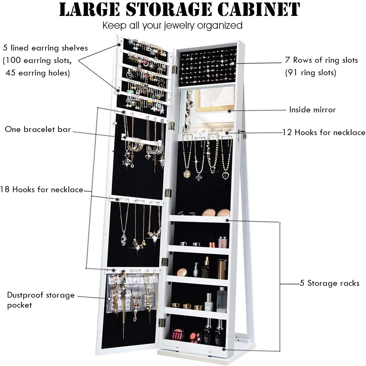 Stehender Schmuckschrank mit G – Full Length Mirror Jewelry Armoire Bewertung und Preis